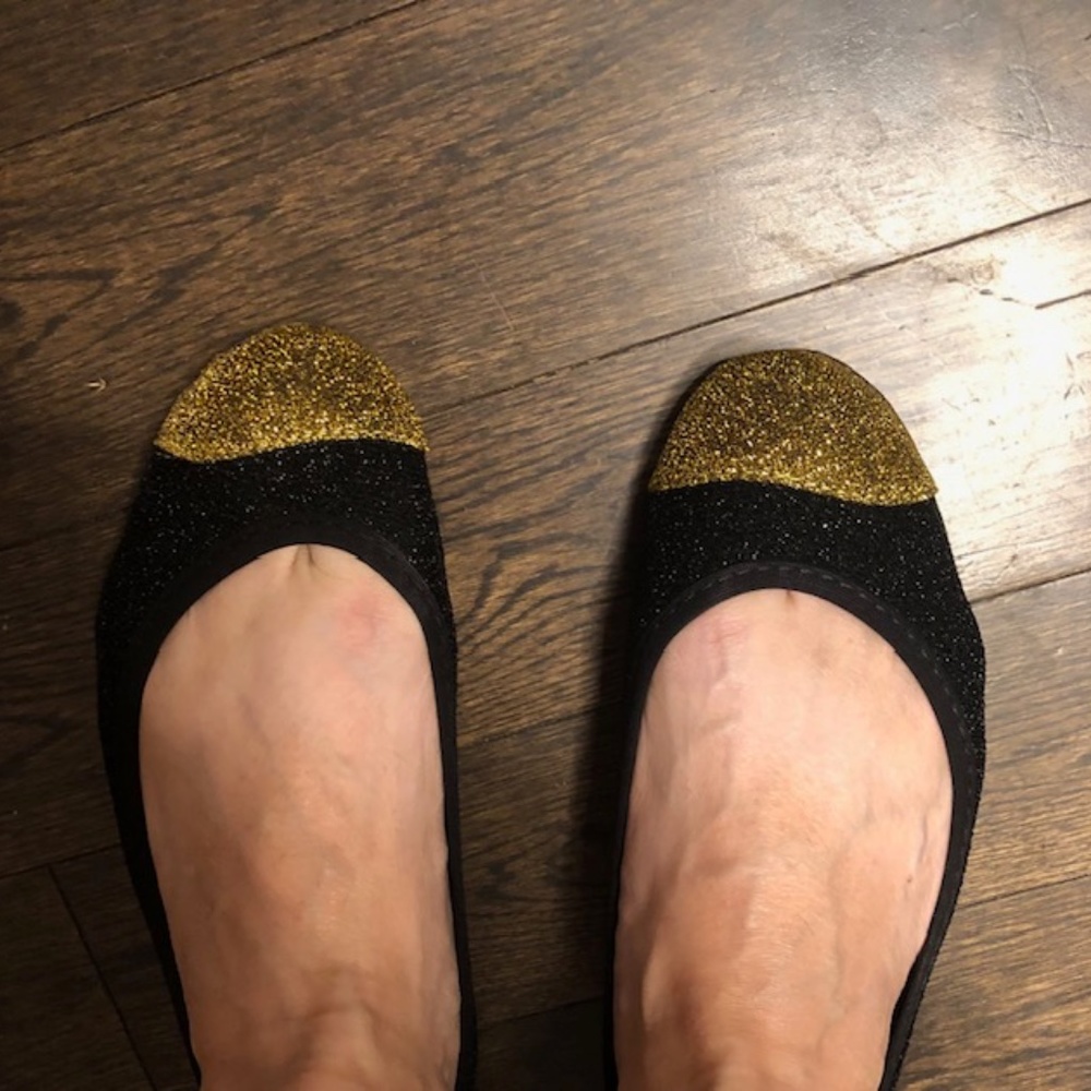 Fancy black and gold slippers with case